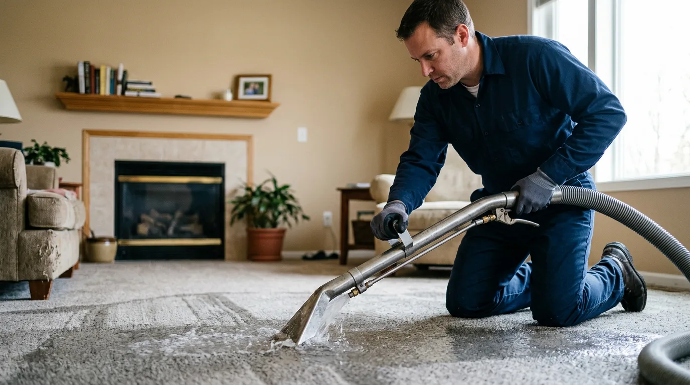 Water damage restoration technician working near Manchaca, TX